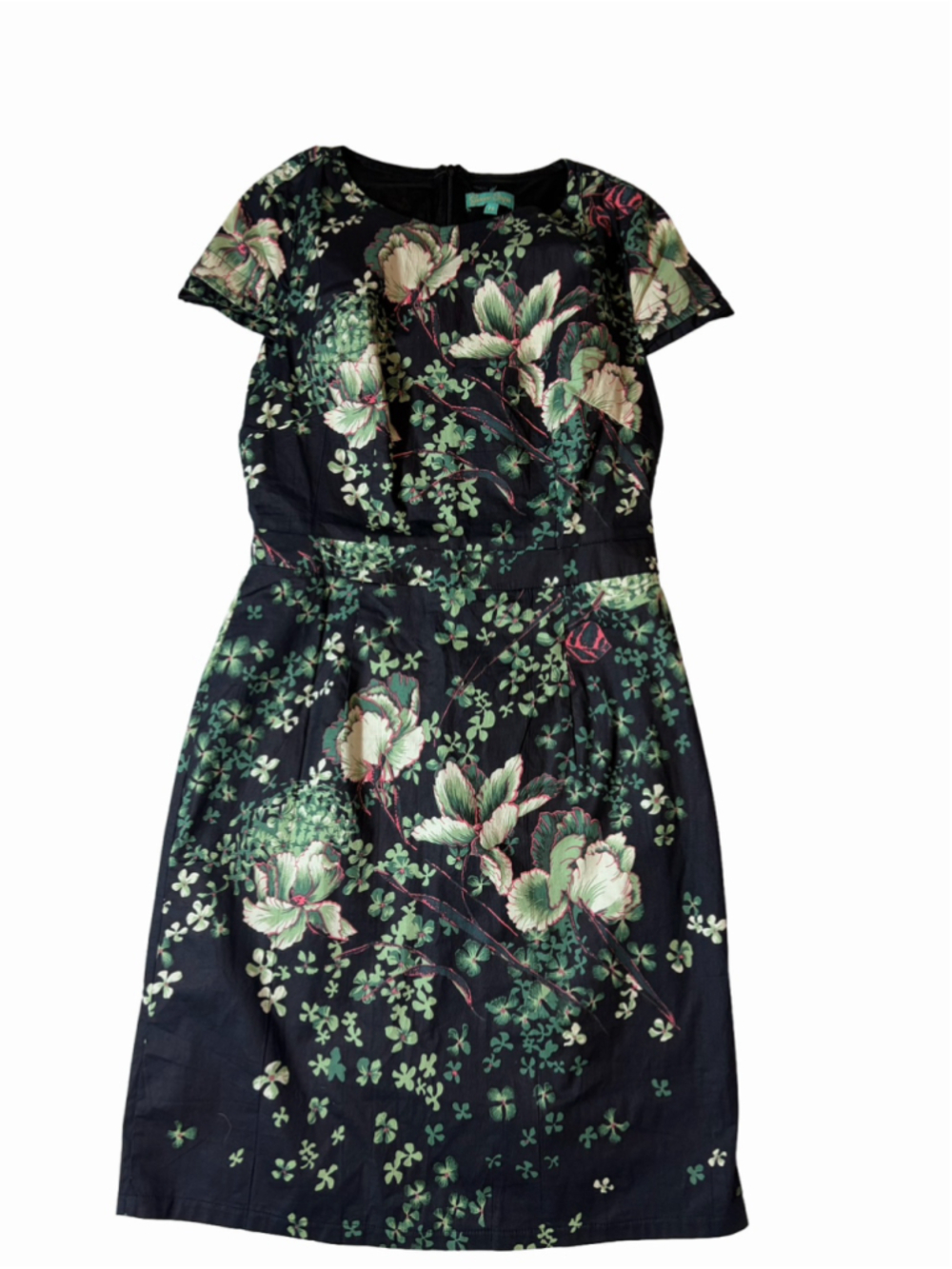 Giacomo Cinque Black Green Floral Flutter Sleeve Maxi Dress FS